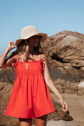 Liora Pleated Romper - Red