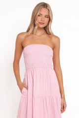 Maisie Strapless Midi Dress - Pink Stripe