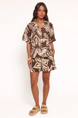 Pacifica Button Up Shirt - Chocolate Floral