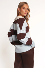 Mikaela Rugby Stripe Knit Sweater - Brown/Blue Stripe