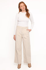 Faelan Wide Leg Cord Pants - Beige