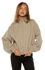Lee Beige Plaid Funnel Neck Jacket - PRE ORDER
