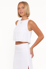 Madison Linen Cropped Tank - White