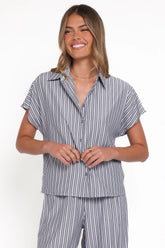 Melanie Pant Set - Charcoal Stripe