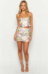 Milliana White Satin Roma Print Crop Top