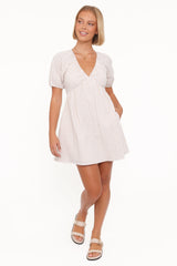 Cadhla Mini Dress - Beige Gingham