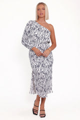 Pontee One Shoulder Pleated Midi Dress - Navy Floral