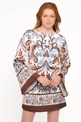 Megan Mini Dress - Ivory Brown Blue