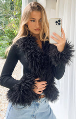 Violetta Black Fur Trim Knit Cardigan - PRE ORDER