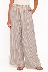 Elowen Wide Leg Pants - Brown Stripe
