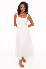 Enola Gather Midi Dress - White