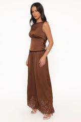 Viola Drawstring Wide Leg Pant - Chocolate