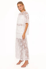 Yonder Sheer Panel Lace Maxi Skirt - White