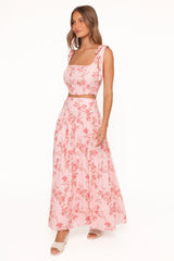 Tyler Drop Waist Maxi Skirt - Rose Pink Floral