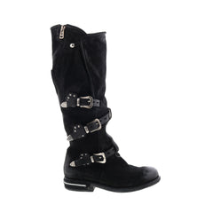 Trigg 516323-201 Womens Black Leather Hook & Loop Knee High Boots