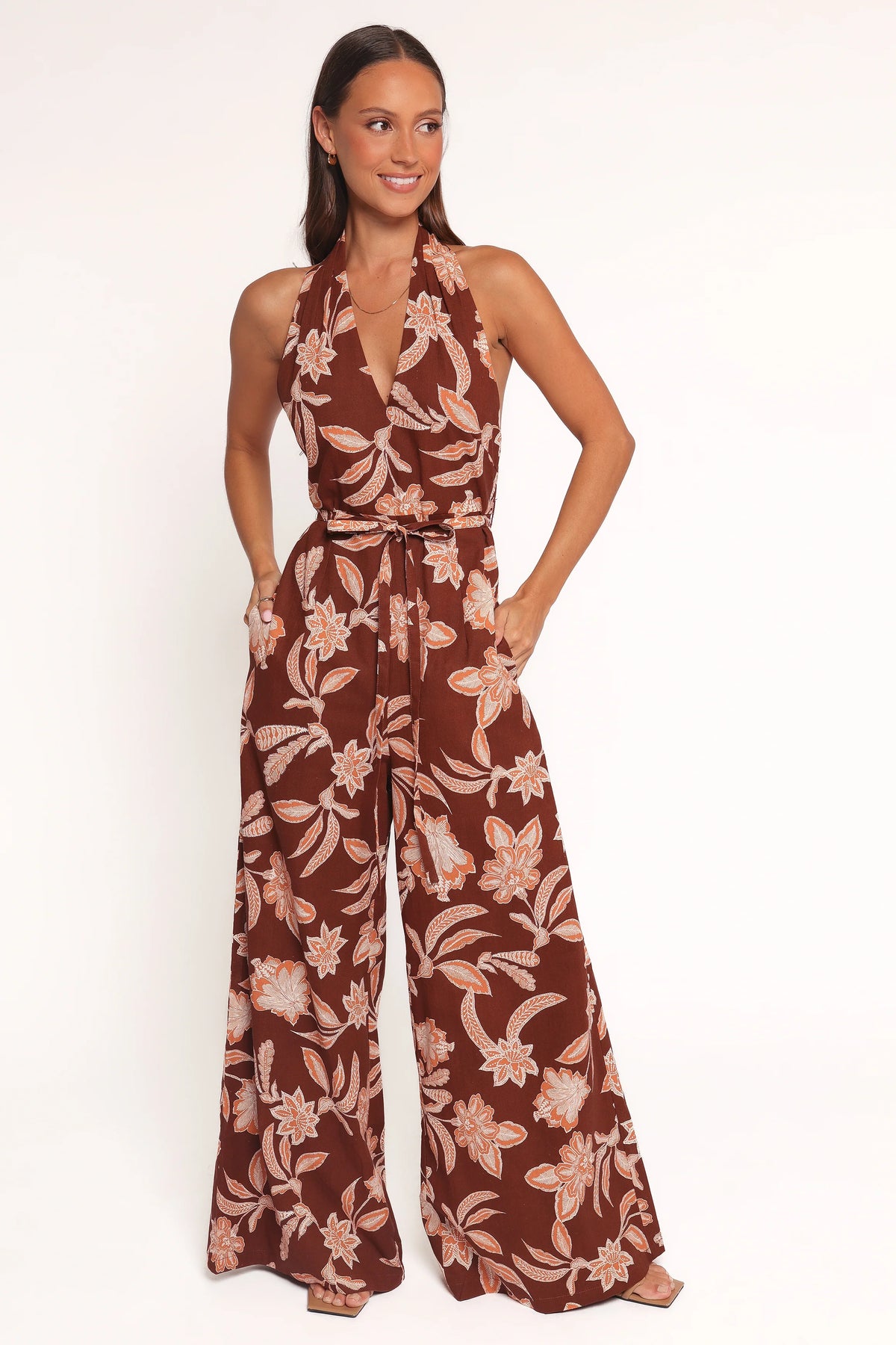 Kehlani Halterneck Jumpsuit - Orange Floral