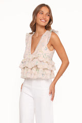 Yana Ruffle Top - Pastel Pink Floral