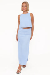 Madison Linen Column Skirt - Blue