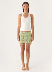 Bliss Beaded Mini Skirt - Lime