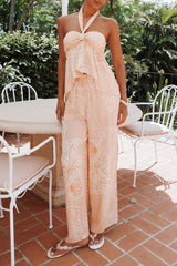 Lira Tie Waist Pant - Peach Floral